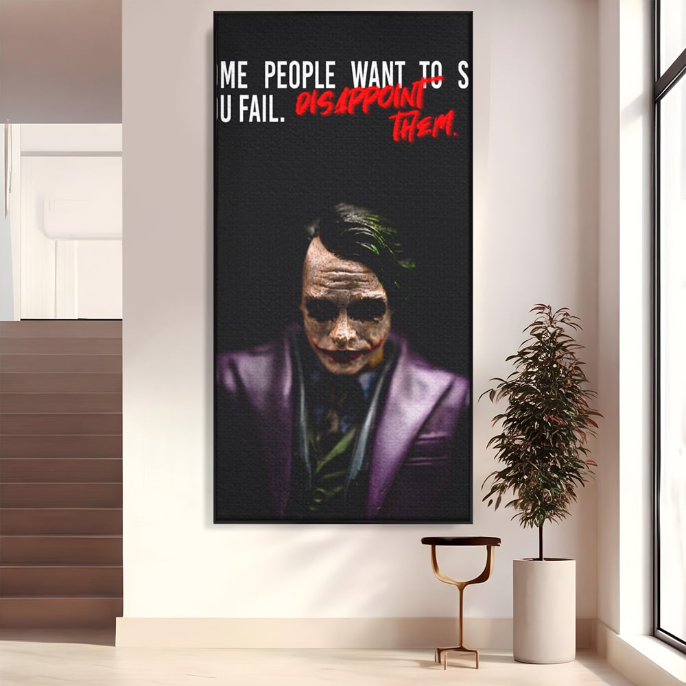 Tablou canvas cu tablou canvas cu joker si mesaj motivational, in rama de aluminiu negru